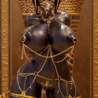 anubis, dividebyzero, anubian jackal, big breasts, breasts, female, furry, thick thighs, wide hips, 3d, animated, tagme, video