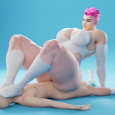 overwatch, zarya, sandreiio, big feet, cowgirl position, elbow gloves, feet, feet fetish, feet on face, female on top, femdom, foot fetish, foot on face, foot smother, foot sniffing