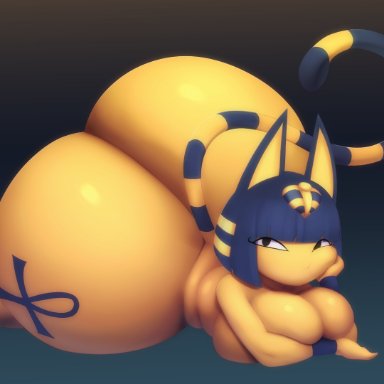 animal crossing, nintendo, ankha, ankha (animal crossing), astroodragon, sadflowerhappy, anthro, ass, big ass, big breasts, big butt, black eyes, blue hair, breasts, domestic cat