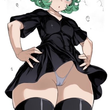 miss kobayashi's dragon maid, one-punch man, ilulu (dragon maid), tatsumaki, gonzalo costa, mogudan, 1girls, black shirt, black thighhighs, blush, breasts, cosplay, dress shirt, eyes, female