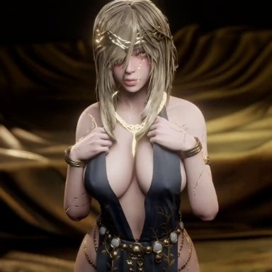 elden ring, fromsoftware, queen marika the eternal, ryanreos, big breasts, breasts, breasts focus, breasts out, erect nipples, female, female only, undressing, 3d, animated, sound