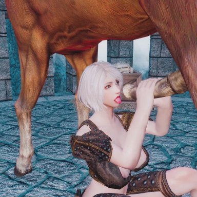 skyrim, cum, cum in mouth, dirty penis, equine penis, fellatio, horse, horse penis, horsecock, oral, oral sex, pregnant, pregnant female, sex, smegma