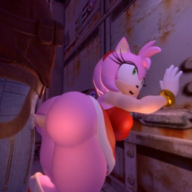 sonic (series), sonic the hedgehog (series), amy rose, bbafterdark100, lazza (artist), thenaysayer34, 1boy, against wall, ambiguous penetration, big ass, big butt, female, female penetrated, furry, furry female