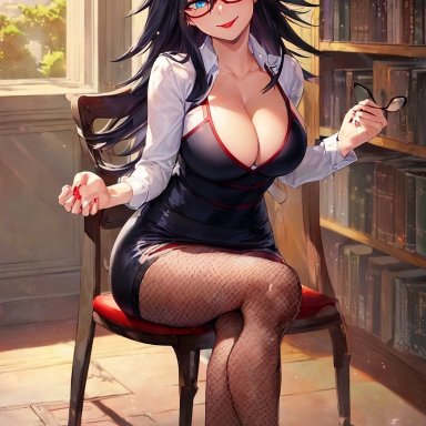 my hero academia, shounen jump, kayama nemuri, midnight (my hero academia), nemuri kayama, iron art, 1girls, big breasts, big cleavage, blue eyes, breasts, bust, busty, cleavage, curvy