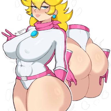 mario (series), mario kart, princess peach, mrmurkraig, 1girls, abs, ass, big ass, big butt, biker clothes, blonde hair, blue eyes, bodysuit, bubble ass, bubble butt