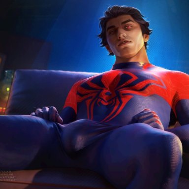 marvel, miguel o'hara, spider-man, appasart, biceps, big bulge, bulge, hispanic, hispanic male, huge bulge, latino, looking at viewer, male, male only, muscles