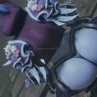 world of warcraft, dark ranger, forsaken, sylvanas windrunner, undead (warcraft), kishi, ass focus, big ass, dark skin, elf, elf female, pale skin, squatting, 3d animation, animated