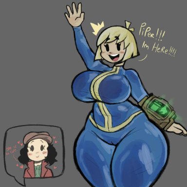 fallout, fallout (series), fallout 4, piper wright, vault girl, cumlord, cumlord (artist), just coffee, 2girls, big ass, big breasts, big butt, black hair, blonde female, blonde hair