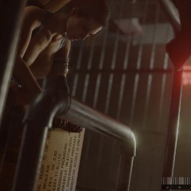 resident evil, resident evil 3 remake, jill valentine, pog benis, 1animal, anal, anal insertion, animal genitalia, animal penis, ass, bandaged arm, bandages, big dom small sub, bottomless, box