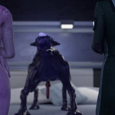 bioware, mass effect, asari, character request, liara t'soni, tali'zorah nar rayya, varren, sinlesscelery, 2girls, bestiality, canine penis, cum, cum in pussy, cumdrip, doggy style