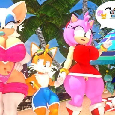 sega, sonic (series), sonic the hedgehog (series), amy rose, chao (sonic), cheese the chao, cream the rabbit, rouge the bat, sonic the hedgehog, tails, leviantan581re, anthro, anthro only, areola, bat