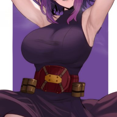 my hero academia, kaina tsutsumi, lady nagant, tsutsumi kaina, edmun, 1girls, armpits, arms behind head, arms up, big breasts, breasts, busty, child bearing hips, female, hips