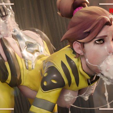 blizzard entertainment, overwatch, d.va, nocturnalone, 1girls, alternate costume, alternate hairstyle, ambiguous penetration, arched back, areolae, ass, balls, belly, bent over, big penis