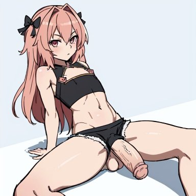 fate/grand order, astolfo (fate), big penis, femboy, huge cock, pink eyes, pink hair, trap, ai generated