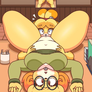 animal crossing, derpybelle, isabelle (animal crossing), jhenightfox, big ass, big breasts, breasts, bubble butt, caught in the act, huge ass, huge thighs, plump, selfcest, thick thighs, yuri