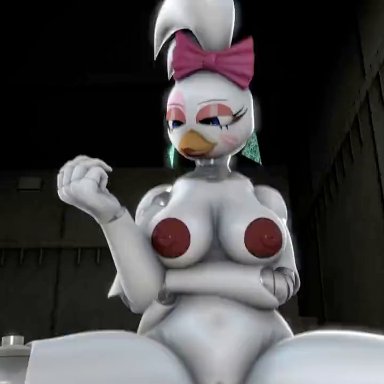 five nights at freddy's, furgonomics, scottgames, steel wool studios, glamrock chica (fnaf), kaliethva, skxx elliot, accessory, animatronic, anthro, anthro on top, anthro penetrated, areola, audible creampie, avian