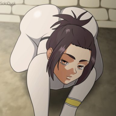 attack on titan, shingeki no kyojin, gabi braun, solodusk57, 1girls, arms, ass, athletic, athletic female, big ass, big butt, bracelet, brown eyes, brown hair, bubble ass