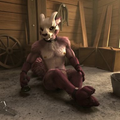 h0rs3, 1boy, 3 toes, 3d fluid sim, anthro, anthro only, audible ejaculation, autofellatio, back view, balls, balls expansion, ballsack, barn, barrel, becoming erect