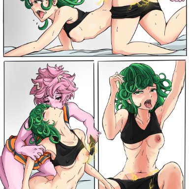 my hero academia, one-punch man, ashido mina, mina ashido, tatsumaki, otherilus, 2girls, bed, cattle prod, clitoral stimulation, electric, electric baton, electric dildo, electric shock, electricity