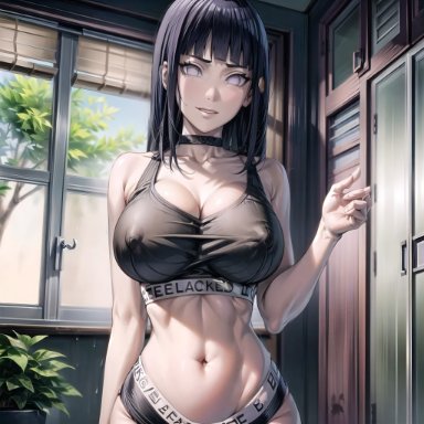 blacked, naruto, naruto (series), naruto shippuden, hyuuga hinata, misterkr, stable diffusion, 1girls, blacked clothing, female focus, female only, looking at viewer, ai generated