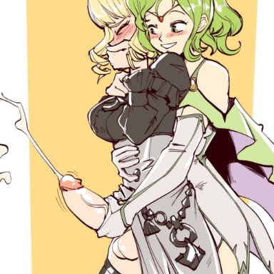 fire emblem, fire emblem: the sacred stones, fire emblem: three houses, nintendo, constance von nuvelle, l'arachel (fire emblem), box chan, 1futa, 1girls, balls, big breasts, big penis, blonde hair, blush, breasts