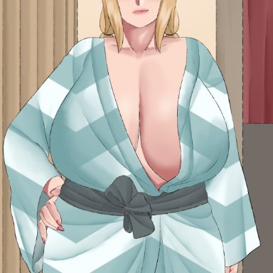 boruto: naruto next generations, naruto, naruto: the last, naruto (classic), naruto (series), naruto shippuden, shounen jump, tsunade, neko plus, 1girls, asian clothing, bathrobe, big breasts, blonde hair, blush