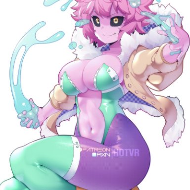 my hero academia, ashido mina, mina ashido, hotvr, 1girls, black sclera, breasts, bunny ears, bunny girl, bunnysuit, female, large breasts, pink body, pink hair, pink skin