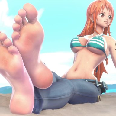 one piece, boa hancock, charlotte smoothie, nami, nefertari vivi, nico robin, perona, tashigi, dalliance18, bare legs, barefoot, beach, big breasts, big feet, bikini