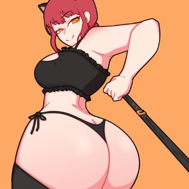 chainsaw man, makima (chainsaw man), kerosin, 1girls, ass, belt, big ass, big breasts, big butt, bikini, cat bikini, cat ears, cat lingerie, fat ass, female