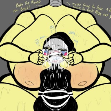 five nights at freddy's, chica (fnaf), marionette (fnaf), puppet (fnaf), security puppet (fnaf), toy chica (fnaf), cumlord, cumlord (artist), just coffee, 1futa, 1girls, angry, areolae, big breasts, big dom small sub