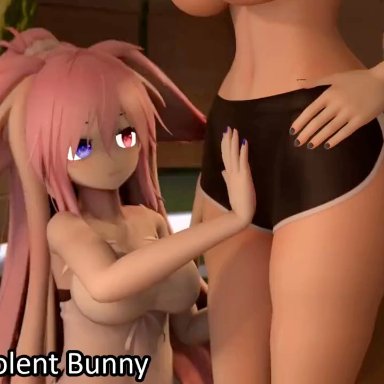 benevolent bunny, 1futa, 1girls, balls expansion, balls under clothes, big balls, big breasts, big penis, breasts, bulge, clothing, erect penis, erection, female, futa focus