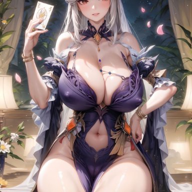 genshin impact, ningguang (genshin impact), stable diffusion, 1girls, curvy, curvy body, curvy figure, female focus, female only, huge breasts, long hair, looking at viewer, seductive look, voluptuous, voluptuous female