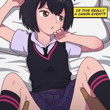 spider-man (series), miles morales, peni parker, senketsu (artist), black panties, bodily fluids, clothed, clothed sex, crack pairing, fanon, fanon couple, female, male, male/female, missionary position