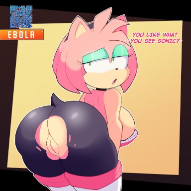 sega, sonic (series), sonic the hedgehog (series), amy rose, rouge the bat (cosplay), ebolahorny, 1girls, anthro, anus, ass, bent over, big ass, big breasts, bodysuit, breasts