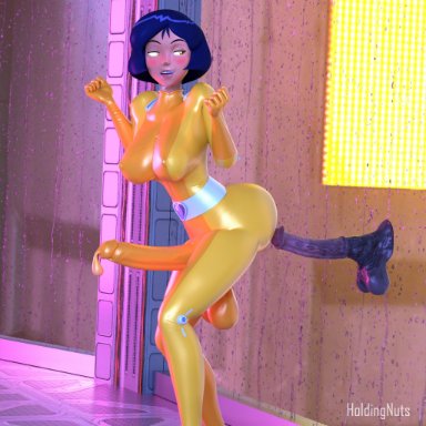 totally spies, alex (totally spies), holdingnuts, against glass, ass on glass, balls clenching, balls under clothes, big ass, big balls, big breasts, big butt, big penis, blush, blushing, bodysuit