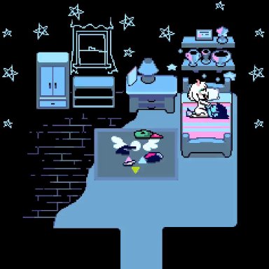 deltarune, kris (deltarune), ralsei, ralsei with white fur, theevilfallenone, 2boys, anal, anal sex, anthro, anthro penetrated, bed, bedroom, blue body, blue skin, cowgirl position