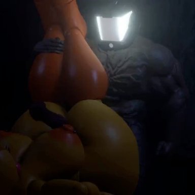 five nights at freddy's, five nights at freddy's 2, scottgames, huge toy chica, toy chica (fnaf), skxx elliot, 1boy, 1boy1girl, 1girls, areolae, big breasts, big penis, breasts, furry, huge cock