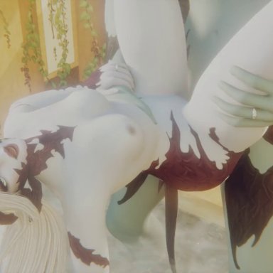 final fantasy xiv, square enix, au ra, thegrteam, bouncing ass, bouncing breasts, breasts, giver pov, holding, horns, hot spring, jiggle, jiggling, light-skinned female, light-skinned male