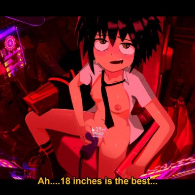 marvel, spider-man (series), peni parker, sp//dr, goatwithsauce, black hair, blush, female, female masturbation, indoors, masturbation, mecha, navel, necktie, nipples