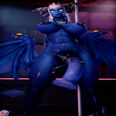 world of warcraft, xeragosa, jimahn, 1futa, athletic futanari, blue-skinned futanari, blue skin, dancing, dragon girl, elf, futanari, horsecock, huge cock, 3d, animated