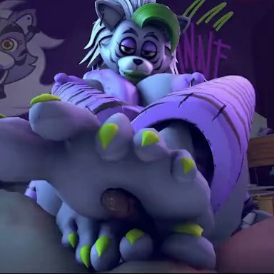 five nights at freddy's, scottgames, steel wool studios, roxanne wolf (fnaf), rayhuma, animatronic, anthro, between toes, big breasts, big feet, breasts, canid, canine, canis, claws