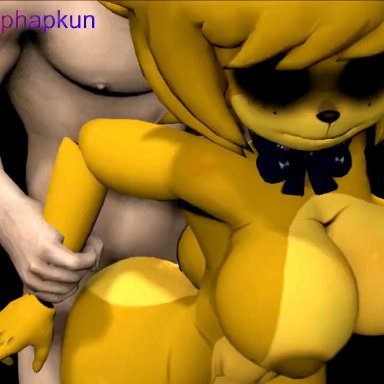 fazclaire's nightclub, five nights at freddy's, fredina's nightclub, scottgames, golden freddy (fnaf), golden fredina (cally3d), type 0, wsuphapkun, 1boy, 1boy1girl, 1girls, anthro, areolae, big breasts, bouncing breasts