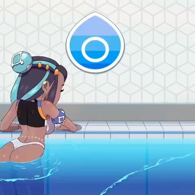 pokemon, pokemon ss, nessa (pokemon), laceysx, ass, blue eyes, erection, looking back, pool, smirk, water, animated, tagme, uncensored, video