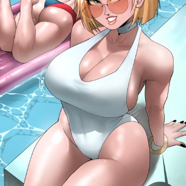 dragon ball, dragon ball fighterz, dragon ball z, android 18, android 21, vomi (dragon ball), echosaber, 2girls, arm support, ass, ass shot, bare arms, bare legs, bare shoulders, bare thighs