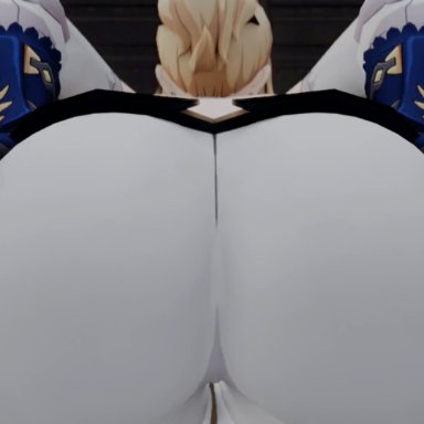 genshin impact, jean gunnhildr, kishi, ass, ass focus, ass shake, big ass, blonde hair, female, from behind, gloves, hairbow, hands on ass, huge ass, jiggle