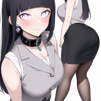 naruto, naruto: the last, naruto (series), naruto shippuden, hyuuga hinata, mrvectorpath, 1girls, ass, black legwear, choker, cleavage, earrings, female, female only, fully clothed