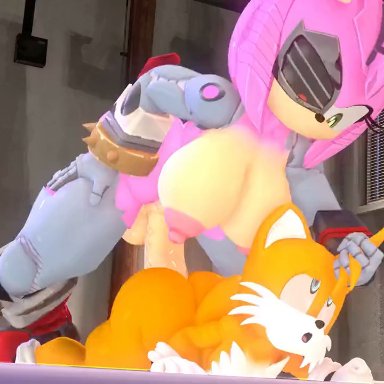 sega, sonic (series), sonic prime, sonic the hedgehog (series), amy rose, rusty rose, tails, tails the fox, leviantan581re, 1boy, 1futa, anal, anal sex, anthro, areola