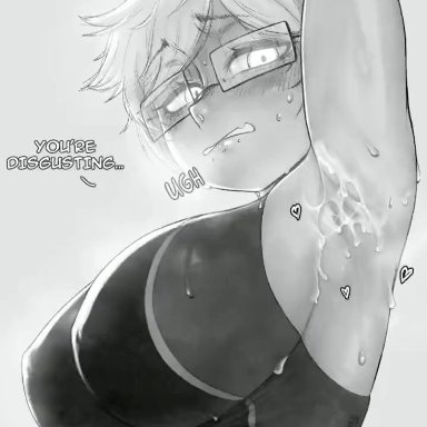 original, original artwork, original character, pace r18, tonka kryga, 1girls, arm up, armpit fetish, armpits, blush, breasts, cum, cum on armpit, cum on body, disgusted