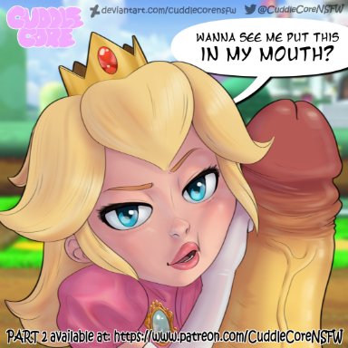 illumination entertainment, mario (series), nintendo, super mario bros., super mario bros. (2023 film), bowser, princess peach, cuddlecore, 1boy, 1girls, big cock, big lips, big penis, blowjob, clothing