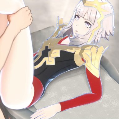 fire emblem, fire emblem engage, fire emblem heroes, nintendo, veronica (fire emblem), cinder dryad (voice actor), cinderdryadva, overused23, 1boy, 1girls, alternate eye color, alternate hairstyle, aura, bare legs, bare thighs